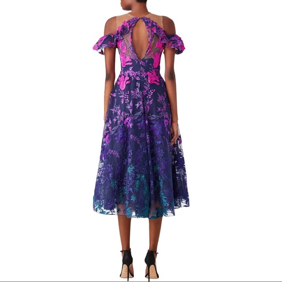 Marchesa Notte  ombre floral flutter sleeve dress midi length gown - Picture 2 of 4